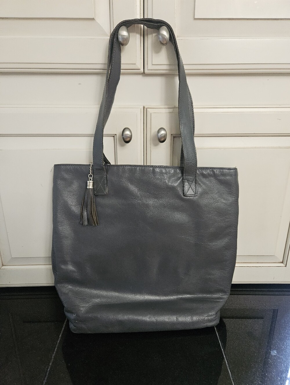 Classic Gray Leather Trades Of Hope Tote Bag with Tassel